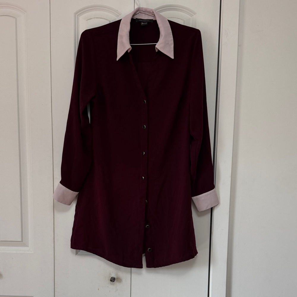 French Connection Burgundy and Pink Button-Down Shirt